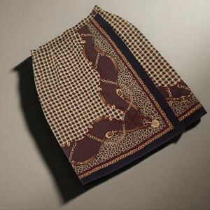 TALBOTS Vintage Silk Equestrian Scarf Wrap Mini Skirt Houndstooth Print 90s Sz 6